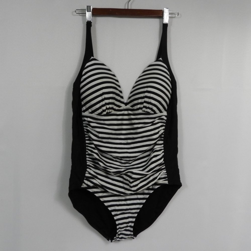 C649 Jacklyn Smith Black White Silver Stripe Swimsuit